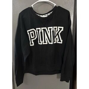 Victorias Secret PINK Sweatshirt Pullover Crew Black Logo Women's Medium